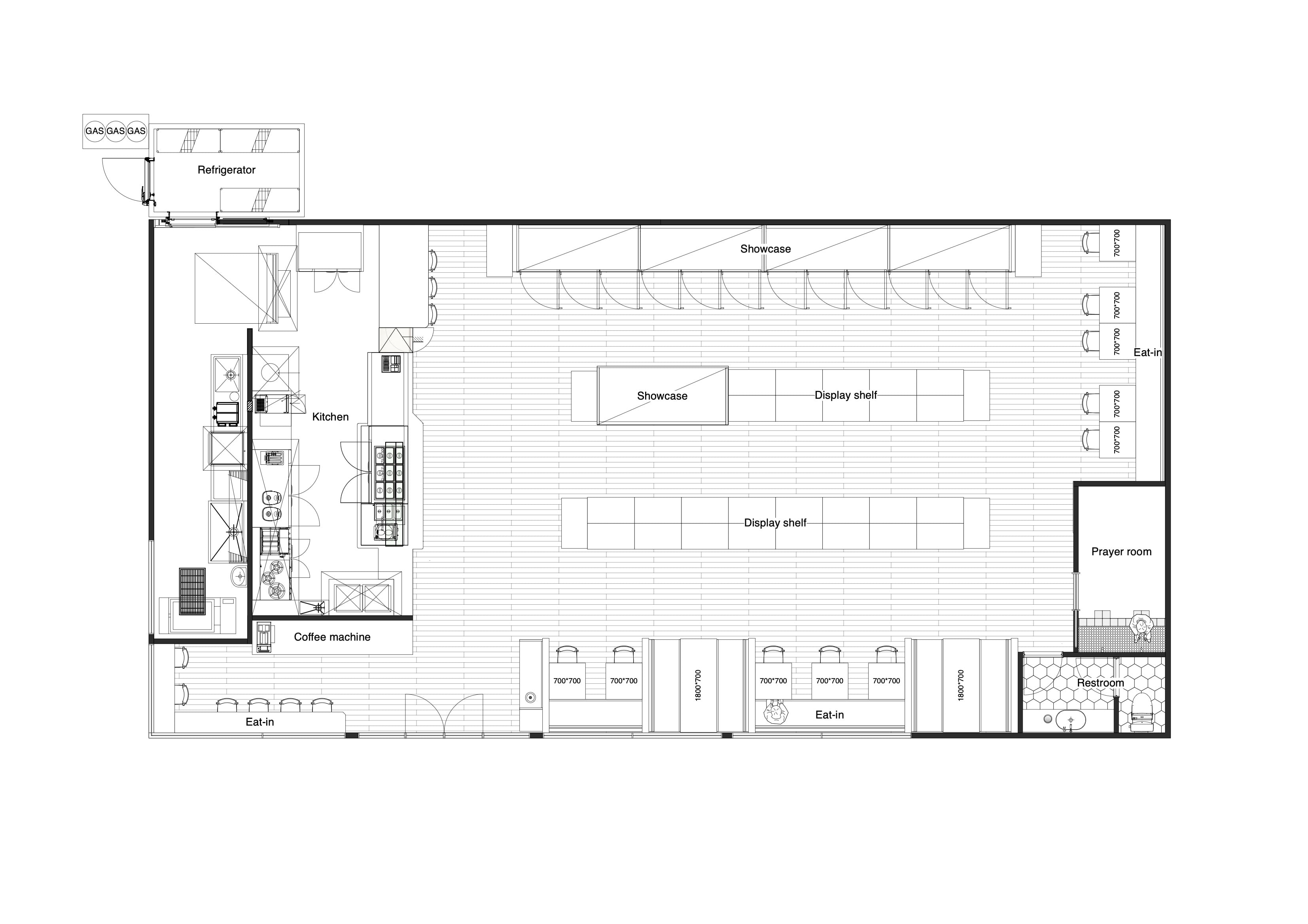 Mega Kebab愛知東郷店の平面図|飲食店のオペレーション最適化を考慮したキッチン・客導線設計